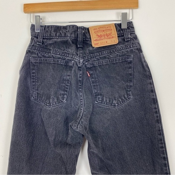 VINTAGE 90s LEVI’S 550 Relaxed Fit Tapered Leg Distressed Black Denim Jeans 7 S - Picture 2 of 9